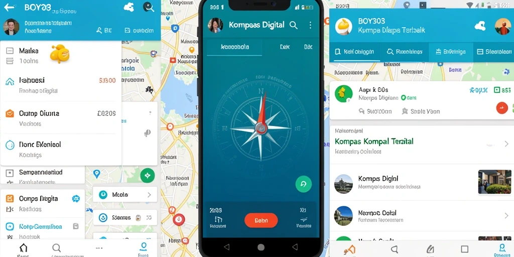 Antarmuka aplikasi BOY303 menunjukkan kompas dengan fitur navigasi yang intuitif.