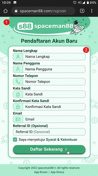 Tampilan halaman daftar spaceman88